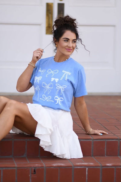🔥NEW ARRIVAL SALE🔥White Bows Blue Graphic Tee