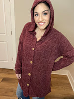 S-XXL Oversized Heather Burgundy Button Down Cardigan Hoodie