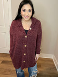 S-XXL Oversized Heather Burgundy Button Down Cardigan Hoodie