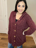 S-XXL Oversized Heather Burgundy Button Down Cardigan Hoodie