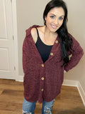 S-XXL Oversized Heather Burgundy Button Down Cardigan Hoodie