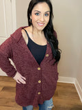 S-XXL Oversized Heather Burgundy Button Down Cardigan Hoodie