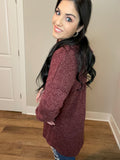 S-XXL Oversized Heather Burgundy Button Down Cardigan Hoodie