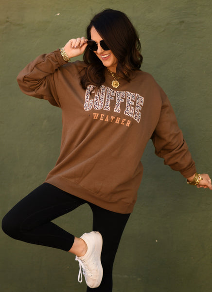 PREORDER - Coffee Weather Leopard Graphic Sweatshirt