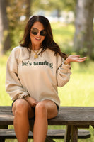 PREORDER - He’s Hunting Graphic Sweatshirt in Tan
