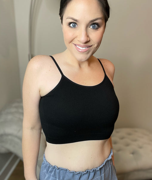 S-XL Ribbed Padded Cropped Cami in Black & White