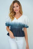 S M XL Short Sleeve Ombre Smocked Waist Top