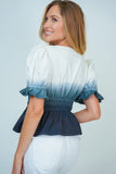 S M XL Short Sleeve Ombre Smocked Waist Top