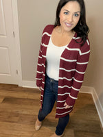 S XL XXL Jess Lea Amber Lightweight Striped Burgundy Cardigan