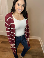 S XL XXL Jess Lea Amber Lightweight Striped Burgundy Cardigan