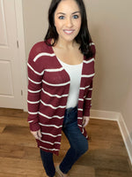 S XL XXL Jess Lea Amber Lightweight Striped Burgundy Cardigan