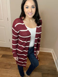 S XL XXL Jess Lea Amber Lightweight Striped Burgundy Cardigan