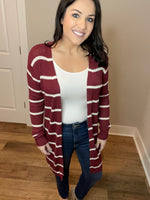 S XL XXL Jess Lea Amber Lightweight Striped Burgundy Cardigan