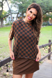 PREORDER - Jess Lea Emma Mesh Tee - Black And Chocolate Checkered
