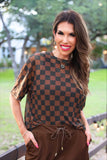 PREORDER - Jess Lea Emma Mesh Tee - Black And Chocolate Checkered