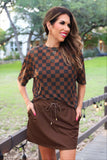 PREORDER - Jess Lea Emma Mesh Tee - Black And Chocolate Checkered