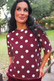 PREORDER - Jess Lea Emma Mesh Tee - Burgundy Polka Dot