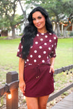 PREORDER - Jess Lea Emma Mesh Tee - Burgundy Polka Dot