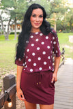 PREORDER - Jess Lea Emma Mesh Tee - Burgundy Polka Dot