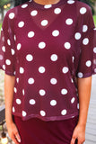 PREORDER - Jess Lea Emma Mesh Tee - Burgundy Polka Dot