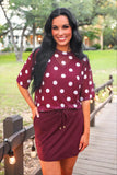 PREORDER - Jess Lea Emma Mesh Tee - Burgundy Polka Dot