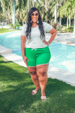 PREORDER - Large only Jess Lea Green And White Drawstring Everyday Shorts