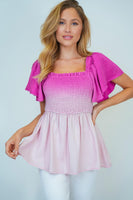 S-3X - Ombre Smocked Short Sleeve Top