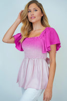 S-3X - Ombre Smocked Short Sleeve Top