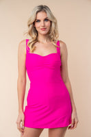 Neon Magenta Swim Dress with Built In Shorts