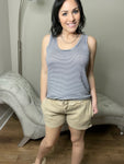 S-3X Navy & Ivory Striped Tank Top