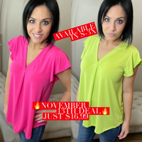 Fluttery Flirty Neon V-Neck Top