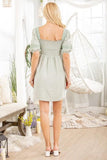 Dusty Mint Puffy Sleeve Lace Trimmed Square Neck Dress