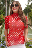 PREORDER - S-2X Jess Lea Kora Short Sleeve Mesh Top - Red Polka Dot