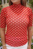 PREORDER - S-2X Jess Lea Kora Short Sleeve Mesh Top - Red Polka Dot