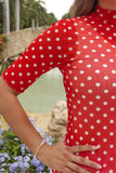 PREORDER - S-2X Jess Lea Kora Short Sleeve Mesh Top - Red Polka Dot