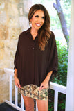 PREORDER - Jess Lea Sloane Button Up Top - Chocolate