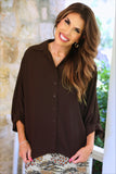 PREORDER - Jess Lea Sloane Button Up Top - Chocolate