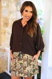 PREORDER - Jess Lea Sloane Button Up Top - Chocolate
