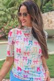PREORDER - Jess Lea Kora Short Sleeve Mesh Top - Midnight Bow Neon Pastel