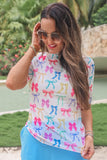 PREORDER - Jess Lea Kora Short Sleeve Mesh Top - Midnight Bow Neon Pastel