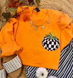 PREORDER - Embroidered Checkered Pumpkin Sweatshirt
