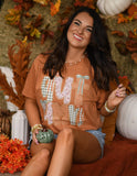 PREORDER - Autumn Faux Patch & Checkered Leaves Graphic Tee