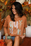 PREORDER - Autumn Faux Patch & Checkered Leaves Graphic Tee