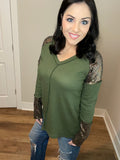 M-3X Olive Sequin Long Sleeve Thermal Top