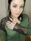 M-3X Olive Sequin Long Sleeve Thermal Top