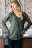 M-3X Olive Sequin Long Sleeve Thermal Top