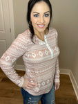 S-3X Mauve Aztec Snap Button Long Sleeve Top