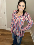 M-3X Multi Colored Tiered Babydoll Top