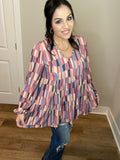 M-3X Multi Colored Tiered Babydoll Top