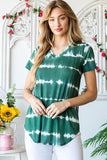 Dark Green Tie Dye Striped V-Neck Top